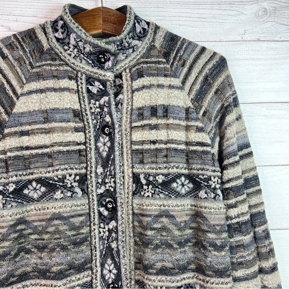 Vintage Women’s Colorful Winter Floral Geometric Cardigan Sweater Made in Japan - Picture 5 of 11